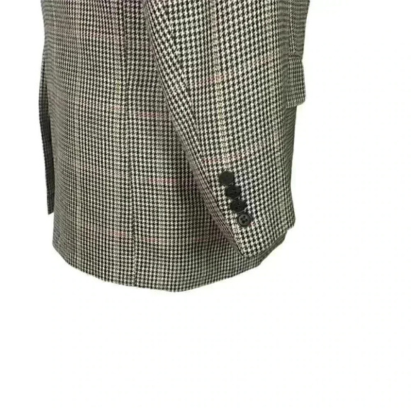 Gieves & Hawkes Men 43 R Houndstooth 2 Button Bespoke Blazer Silk Wool Black Tan - Picture 5 of 8